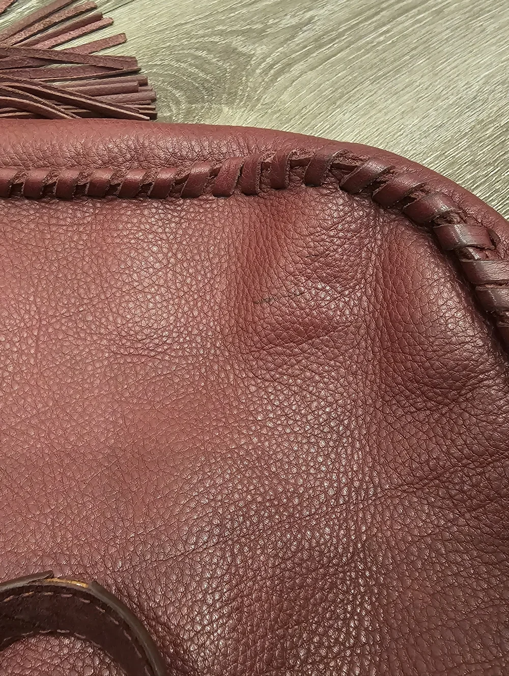 C- HOBO Burgundy Leather Shoulder Bag Whipstitching & Tassel (Medium/Large Size)